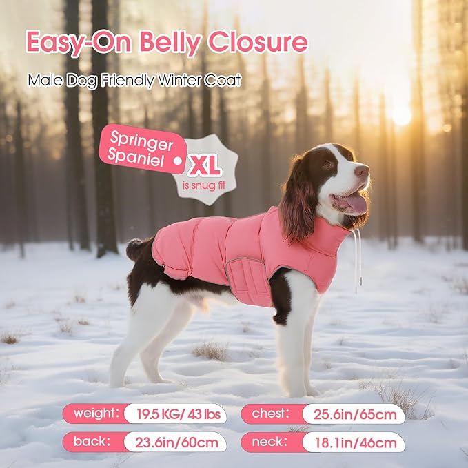 FUAMEY Dog Puffer Jacket for Medium Dogs,Dog Cold Weather Coats Winter Dogs Down Jackets Waterproof Pet Snowsuits Warm Puppy Winter Vest Turtleneck Pets Adjustable Jackets Coats Pink M