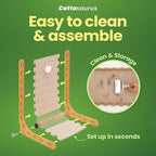 Cattasaurus Claw-Resistant L-Shaped Cat Scratcher, Premium 9mm Felt Wall Mount, 24" Height with Dangling Ball Toy, Vertical Scratching Post, Easy Assembly (Beige)