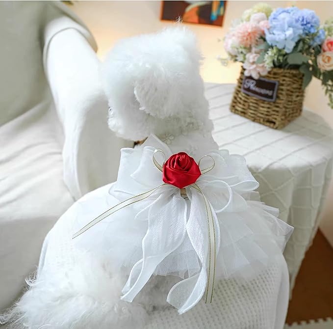 Furbabycare® Elegant Sweet Fashion Puppy Dog Blingbling Princess Skirt Pet Dog Lace Cake Camisole Tutu Dress F-White X-Small