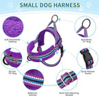 SlowTon No Pull Small Dog Harness and Leash Set, Puppy Soft Vest Harness Neck & Chest Adjustable, Reflective Lightweight Harness & Anti-Twist Pet Lead Combo for Small Medium Dogs (PU-Front Clip, XXS)