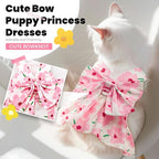 Cute Dog Dress Small Dog Clothes For Girls Female Puppy Outfits Pink Floral Pet Summer Clothes Bowknot Doggy Cat Princess Dress Harness Set for Holiday Birthday Party Costume Clothing (Pink,XS)