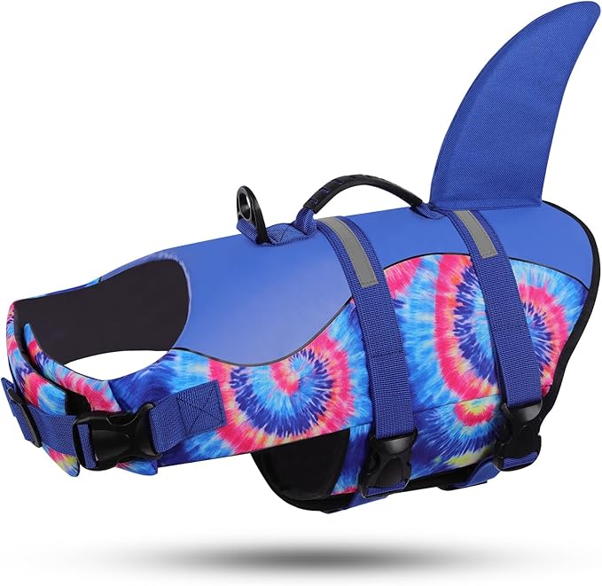 ASENKU Dog Life Jacket - Pet Safety Vest for Swimming & Boating, Shark Life Jacket with Floatation, Dog Lifesavers Swimsuits for Small Medium Large Dogs (Blue Bandhnu, M)