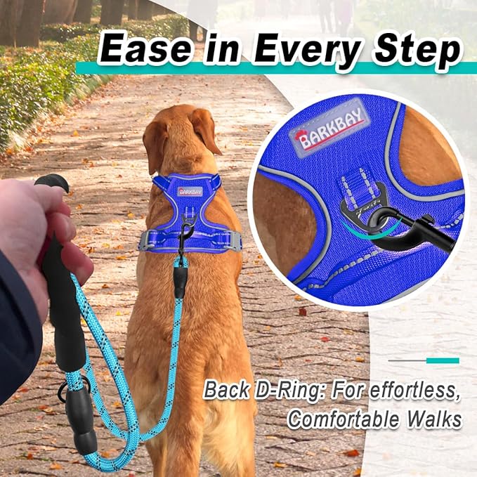 BARKBAY Dog Harness No Pull Mesh for Large Dogs - Adjustable, Reflective, Comfortable, No Choke, Heavy-Duty - Perfect for Outdoor Training, Walking, and Hiking-Strong&Durable- L & Sapphire Blue Mesh