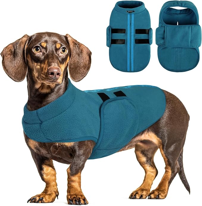 Queenmore Medium Dog Sweaters, Soft Fleece Vest Pullover Dog Jacket with Leash Hole, Warm Winter Dog Clothes Cold Weather Doggy Dachshund Sweater for Medium Dogs Cats Boy or Girl (Peacock-Blue,M)