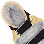 HDE Dog Puffer Jacket Fleece Lined Warm Dog Parka Winter Coat with Harness Hole 90s Black and Gold Metallic - S