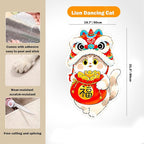 Cartoon Cat Scratching Mat, Cute Wall Cat Scratcher for Christmas, New Year, Pet Scratching Pad with Self-Adhesive Backing, Furniture Protector for Couch Door Sofa Indoor (Lion Dance)