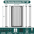 keny 51" Extra Tall Pet Gate, 29.7"-46" Wide Adjustable Cat Gate for Doorway, Hallway, Stairs, Auto-Close & Pressure Mounted, No Drilling, Black