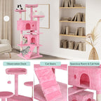 Dkeli Cat Tree for Indoor Cats Condo Tower with Scratching Post Tease Ball Perches Platform Small and Medium 54 Inch Multi-Level, Pink