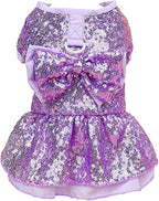 Tangpan Sequins Bow-Knot Pet Dance Dress Dog Christmas Party Dress (Purple, XL)