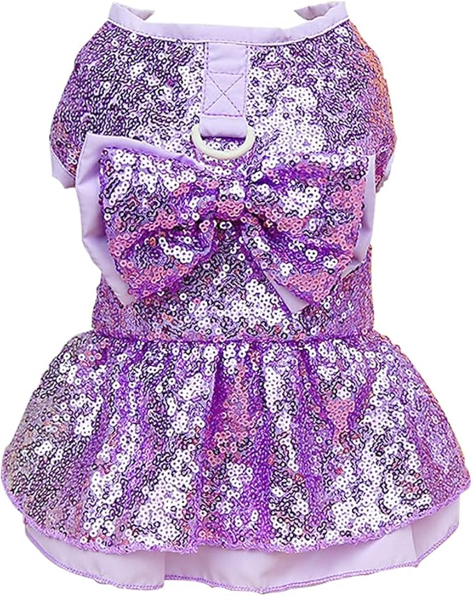 Tangpan Sequins Bow-Knot Pet Dance Dress Dog Christmas Party Dress (Purple, M)