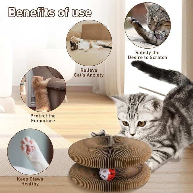 Kitty Curls Cat Scratcher Cat Toys, 1 PC Magic Organ Cat Scratcher for Indoor Cats, Modern Indoor Interactive Reversible Toys Scratcher Cardboard Kitten Pads
