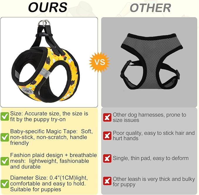 BEAUTYZOO Small Dog Harness and Leash Set,Step in No Choke No Pull Soft Mesh Dog Harnesses Reflective for Extra-Small/Small Medium Puppy Dogs and Cats,Yellow M
