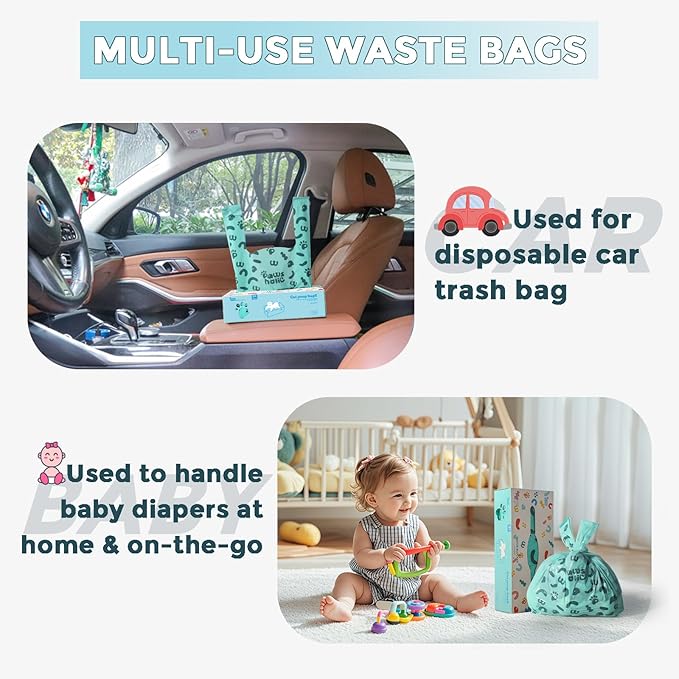 Cat Litter Disposal Bags and Dog Poop Bags with Handle,Cornstarch Based Extra Thick and Guaranteed Leak Proof Poop bags for Kitty and Doggy(180 Count 1.1 Gallon,Unscented)