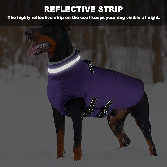 Mklhgty Small Dog Coat with Harness Built-in, Waterproof Reflective Fleece Lined - Warm Windproof Winter Jacket with Back Zipper, Cold Weather Snow Dog Coats - Purple - XS