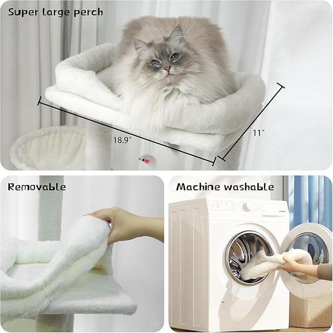 68" Beige Cute Cat Tree for Indoor Cats Large Adult, Tall Cat Tower with Scratching Post & Condo, Hammock, Aesthetic Cats Stand, Modern, Easy Assembly (Beige, 68" Tall)