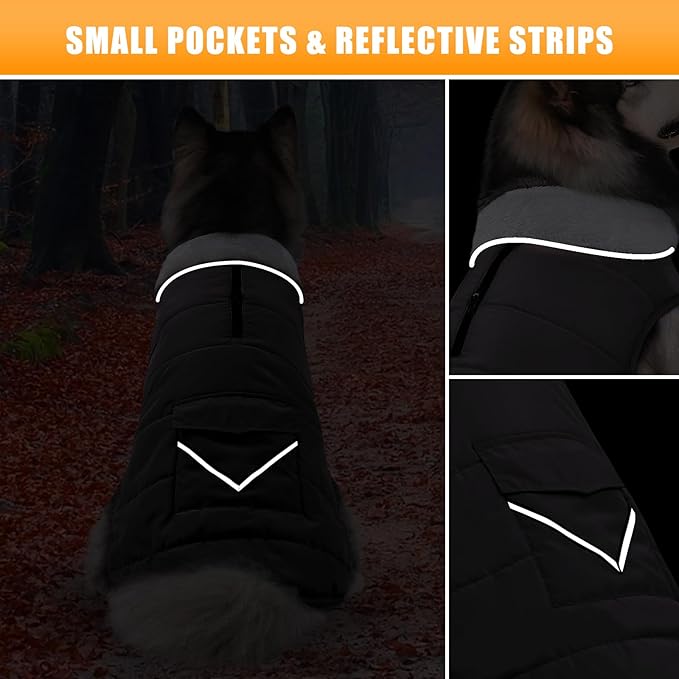 iBuddy Dog Winter Jacket for Extra Large Dogs, Easy on 3XL Dog Snow Coat Velcro Waterproof Pet Puffer Clothes with Harness Hole Adjustable Reflective Quilted Pet Cold Weather Vest for Boy Male