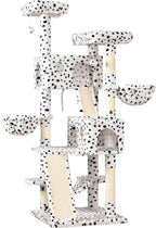 WEEWAY Cat Tree Tower for Indoor Cats,65'' Multi-Level Cat Furniture Activity Center,Stand House Condo Cave,Sisal Scratching Posts Ramps,Plush Perches Platforms Basket Hammock, White&Black Spot