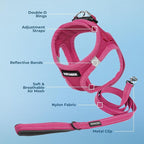 Best Pet Supplies Voyager Step-in Air All Weather Mesh Harness and Reflective Dog 5 ft Leash Combo with Neoprene Handle, for Small, Medium and Large Breed Puppies - Set (Fuchsia), XXS