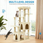 Cat Tree 61" Tall, Sisal Wrapped Scratching Post, Cat Nest, Hanging Ball, Extended Platform