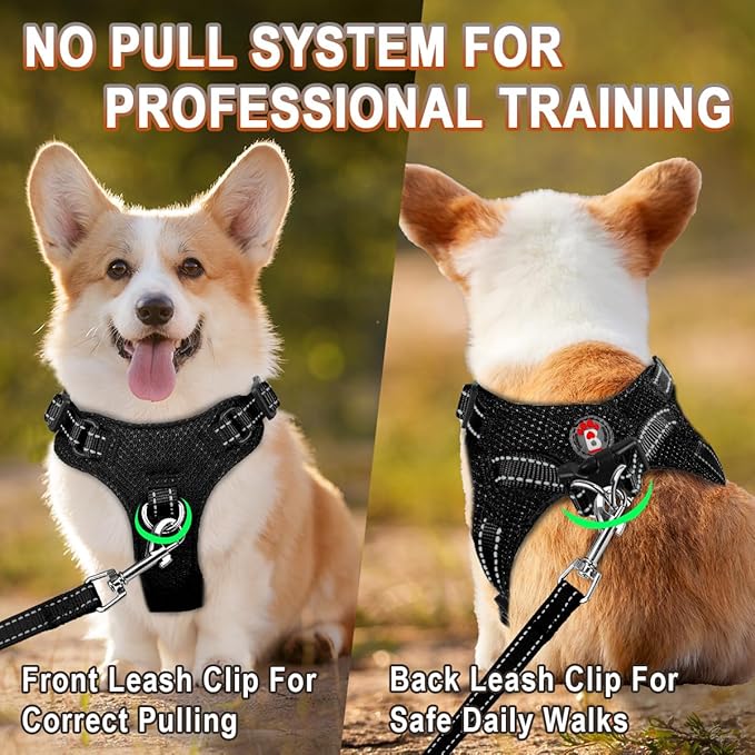 Dog Harness Step in Dog Vest Harness, Reflective Adjustable Puppy No Pull Harness Breathable Soft for Small and Medium Dogs Cats, Black, XS