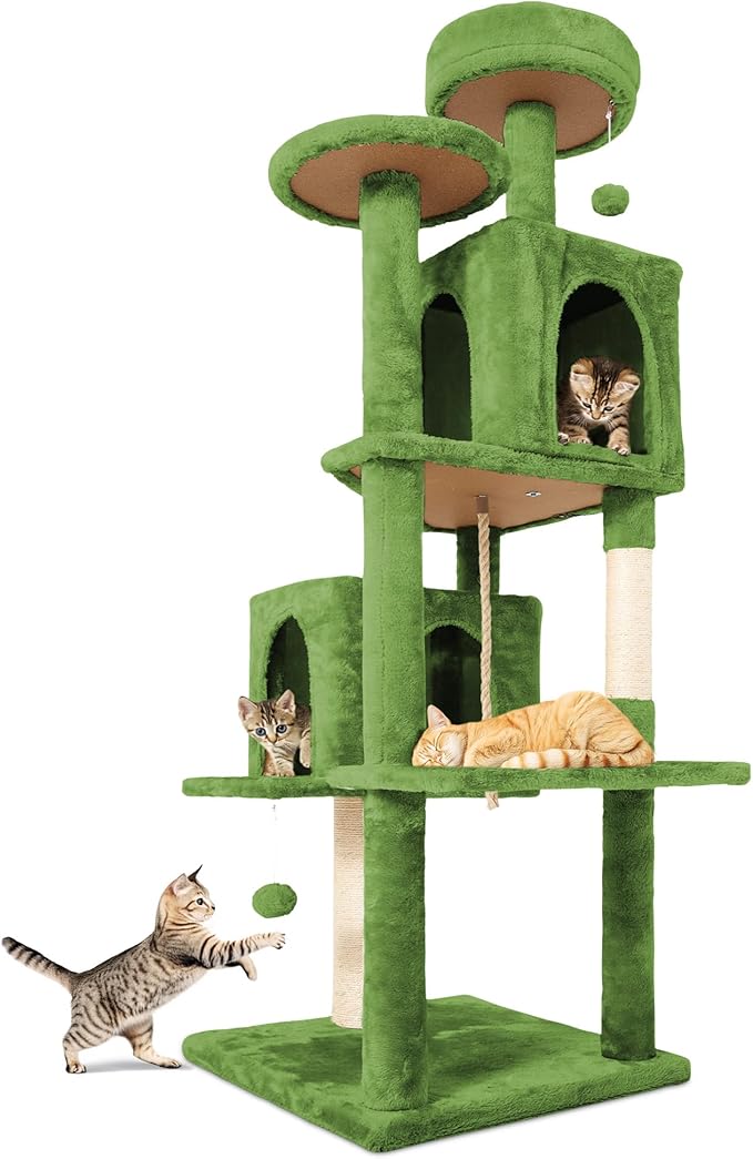 58" Cat Tree Large Cat Tower Condo w/Multi-Level Scratching Post for All Indoor Cats (Green)