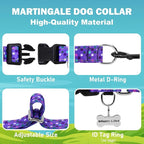 Reflective Martingale Collar for Dogs with Quick Release Buckle Cute No Pull Training Dog Collars (Purple Polka Dot, Large)