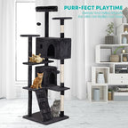 FDW | 70" Cat Tree Tower | Dark Gray | Multi-Level Indoor Activity Center with Sisal Scratching Posts, Condos, Plush Perches, Hanging Cat Toys | Sturdy, Easy to Assemble | for Kittens & Adult Cats