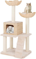 PETSITE 48 inch Cattail Cat Tree, Multi-Level Cat Tower with Sisal Scratching Posts, Cat Condo, Basket Beds, Climbing Ladder, and Soft Washable Cushions, Modern Cat Tree for Indoor Cats