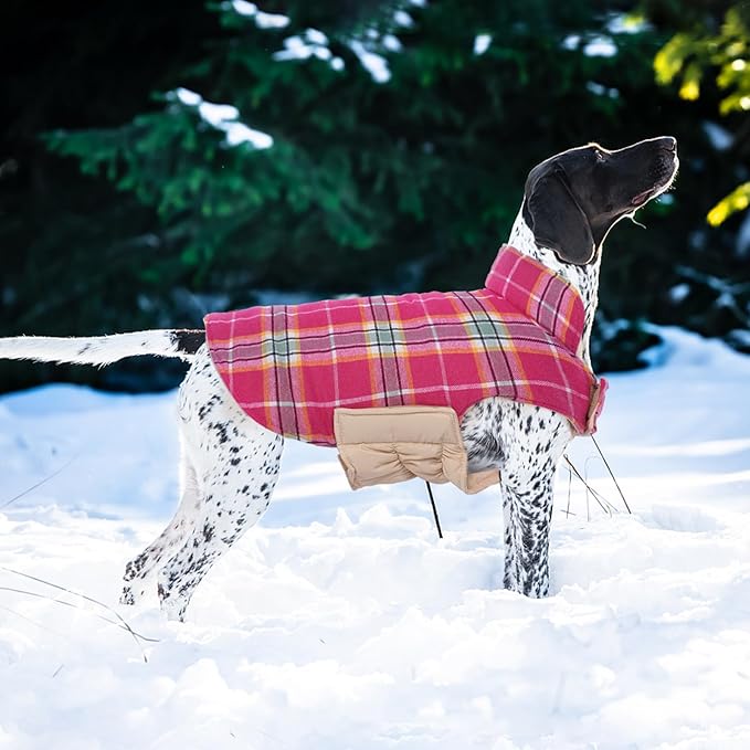 Kuoser Waterproof Dog Coat, Reversible Dog Jacket for Large Dogs, Adjustable Durable Doggie Winter Coat for Groowing Puppies Warm Puppy Cold Weather Apparel, Rose L