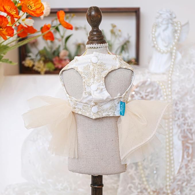 Fashion Sweet Puppy Dog Blingbling Princess Skirt Pet Dog Lace Cake Camisole Tutu Dress E-White M