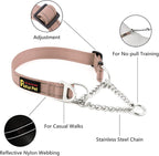 Plutus Pet Martingale Dog Collar with Stainless Steel Chain and Reflective Nylon, Adjustable No Pull Training Collar, for Small Medium, and Large Dogs, Beige, L
