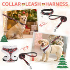 SCENEREAL Dog Christmas Harness Collar and Leash Set, Warm Fleece No Pull Puppy Vest Harnesses No Chock Adjustable Small Pet Halter for Outdoor Walking Training, Black Red Plaid XS