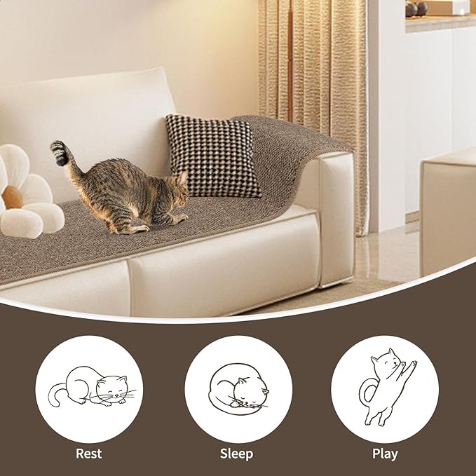 FHTONGE 71x15.8 Thickened Cat Wall Climbing Carpet with 16 Fixed Nails, Extra Large Tall Cat Scratch Pad for Wall, Wall Mounted Climbing Cat Scratcher for Furniture Couch Sofa Protector(Choc Brown)