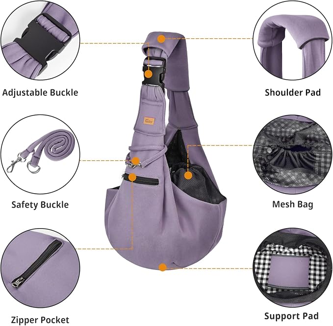 CUBY Dog and Cat Sling Carrier - Hands Free Adjustable Small Pet Sling - Soft Pouch and Tote Design - Suitable for Puppy, Small Dogs Cats Outdoor