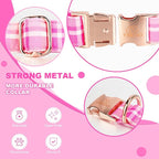 Tunkoo Dog Collar Super Cute Pink Plaid with Bow Tie - Durable Adjustable and Stylish Cotton Pet Collar for Girls Small Medium Large, M