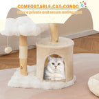 PETSITE 32 Inch Wood Cat Tree, Multi-Level Small Cute Cat Tree with Sisal Scratching Posts, Cat Condo, Soft Long Plush Covered Perches, and Dangling Balls