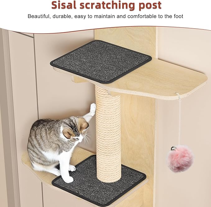 Cat Door Hanger, 4-Levels Door Hanging Cat Climber with Scratching Post & Tease Cats Ball, Door Mounted Vertical Cat Tree Tower Indoor Over Door Climber (A)