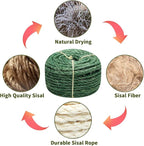 Green Sisal Rope 1/4 Inch by 98-Feet for Cat Scratching Post Tree Tower Replacement Repair and Replace, DIY Hemp Twine Rope for Kittens Shelves Furniture Window Bed Perch House Climbing, 6mm by 30m