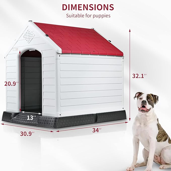 OFIKA Large Dog House Outdoor Indoor,Insulated Plastic Dog House for Small Medium Large Dogs,Durable Waterproof Dog House with Air Vents and Elevated Floor, Ventilate & Easy Clean, Assemble