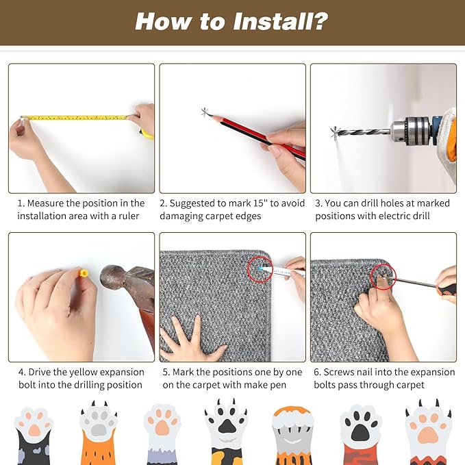 FHTONGE 71x15.8 Thickened Cat Wall Climbing Carpet with 16 Fixed Nails, Extra Large Tall Cat Scratch Pad for Wall, Wall Mounted Climbing Cat Scratcher for Furniture Couch Sofa Protector(Coffee)