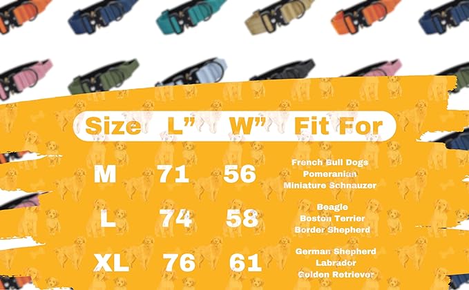 Heavy Duty Tactical Dog Collar, Adjustable Nylon with Metal Buckle, Multiple Colors (Tan, XL)