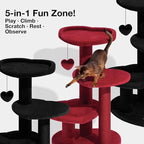VETRESKA Cat Tree for Indoor Cats, Multi Level Cat Tower with Cat Scratching Post, Cute Cat Climbing Tree with Dangling Toy for Cats（Red）