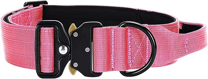Heavy Duty Tactical Dog Collar – Adjustable Nylon w/Metal Buckle, Durable & Comfortable for Medium to Large Dogs (German Shepherd, Labrador, Rottweiler), Red Rose, Medium, for Training & Outdoor Use.