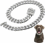 Dog Chain Collar Silver Cuban Link Chain Collar with Secure Buckle Design,15MM Stainless Steel Metal Walking Training Collars, Chew Proof, Suitable for Small Medium Large Dogs (Silver,12'')