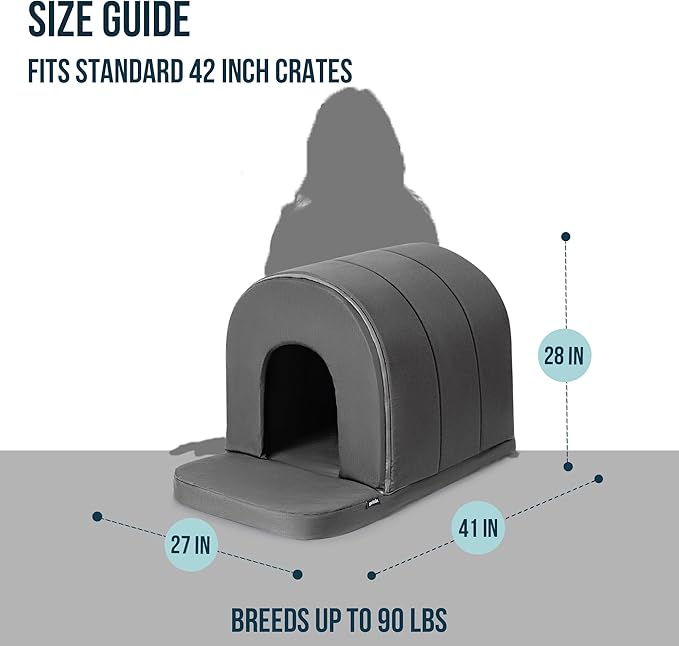 Orthopedic Dog House 2.0 - Outdoor Waterproof Dog Shelter w/Porch - Scratch Proof Indoor Pet House w/Egg-Crate Foam - Ideal for Extra Large Breeds & Fits 42-Inch Crate - 41"x27", Charcoal