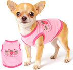 3 Pieces Dog Clothes for Small Dogs Girl Summer Dog Shirts Cute Printed Puppy Tshirts Pet Outfits Apparel, Medium, Pink, Rose, Purple