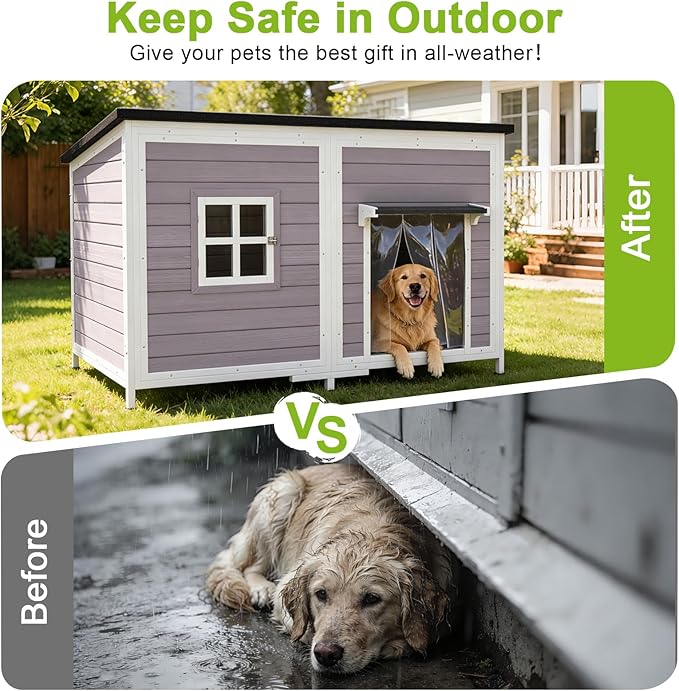 59" Dog House, Extra Large Dog House with Weatherproof Roof for Outdoor Use, Easy to Install and Clean, Anti-Chewing Metal Frame Design for Small Medium Large Dogs