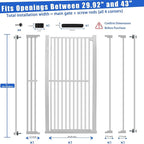 71 Inch Extra Tall Pet Gate for Cats, 29.5-43" Adjustable Wide Dog Gates, Pressure Mounted Walk Through Tall Cat Gate for Doorways,Hallway,Stairs,House（White）
