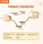 VEVOR Wall Mounted Cat Shelves and Perches with Jumping Boards, Cat Beds, Hammocks & Tree, Up to 40 lbs for Sleeping, Playing, Climbing - Set of 7