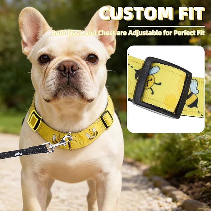 PUPTECK No Pull Dog Harness Small Sized Dog, Adjustable Reflective Pet Vest Harness with Bungee Handle, Escape Proof No Choke Harness for Small Dogs Walking Training, Yellow Bee S